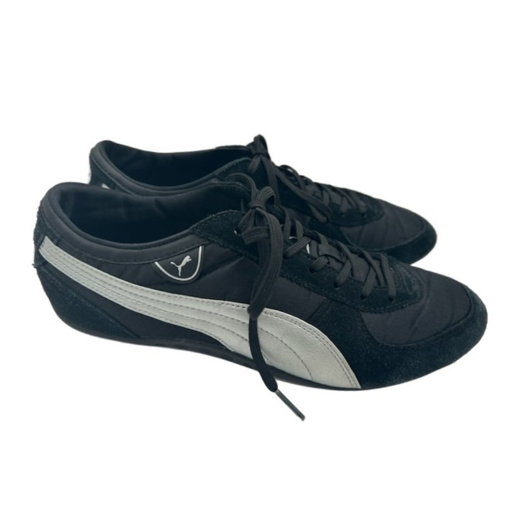 Puma Sneakers Women's Size 8 Black Silver Suede Nylon Low Top Tennis Shoes